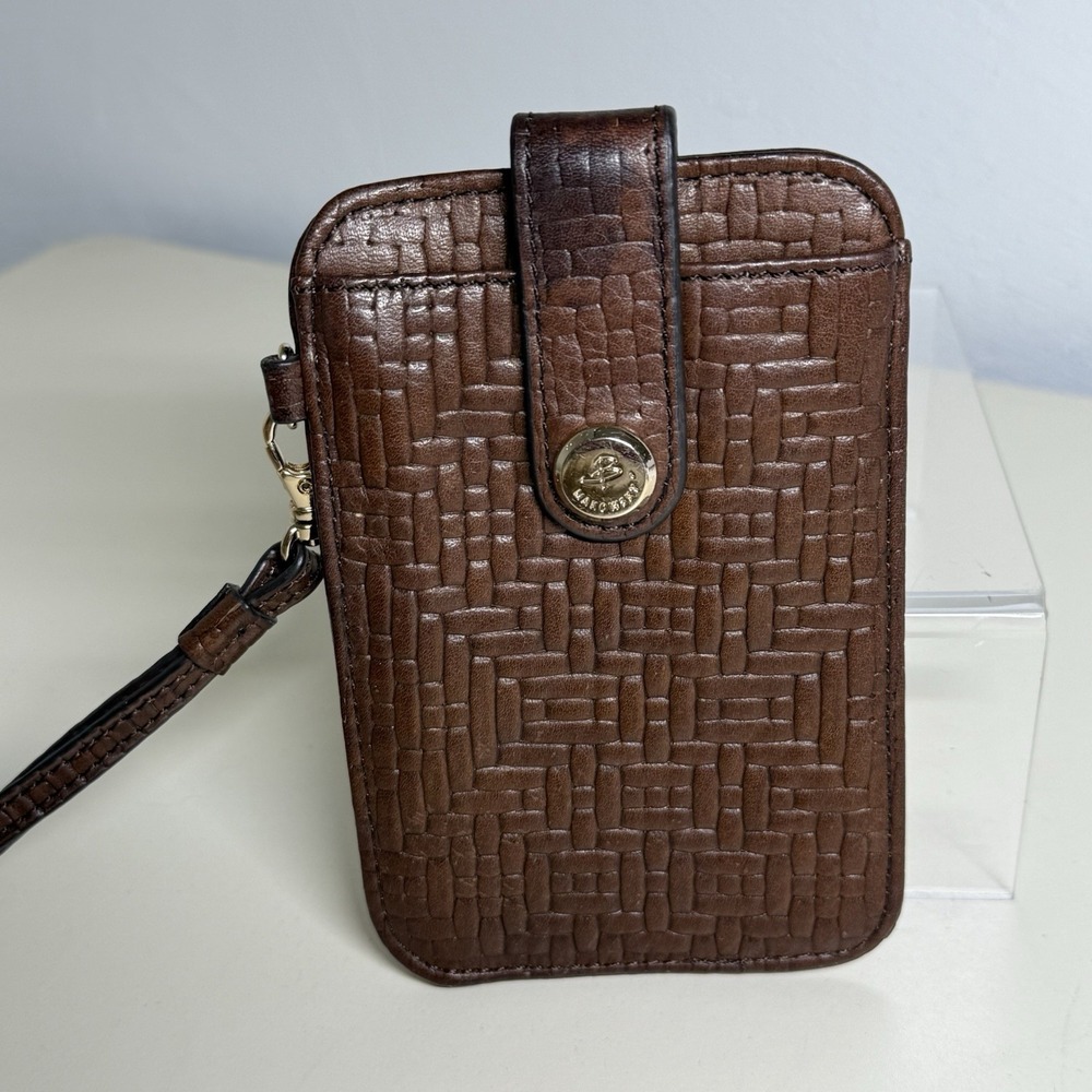 b makowsky Basketweave Leather Brown Id Case Card Coin Holder Wristlet wallet